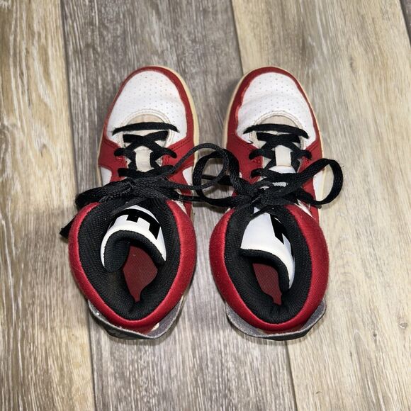 Nike High Leather Sneaker Shoes Red White 677810-100 Kids Youth US Size 12C - Picture 8 of 11